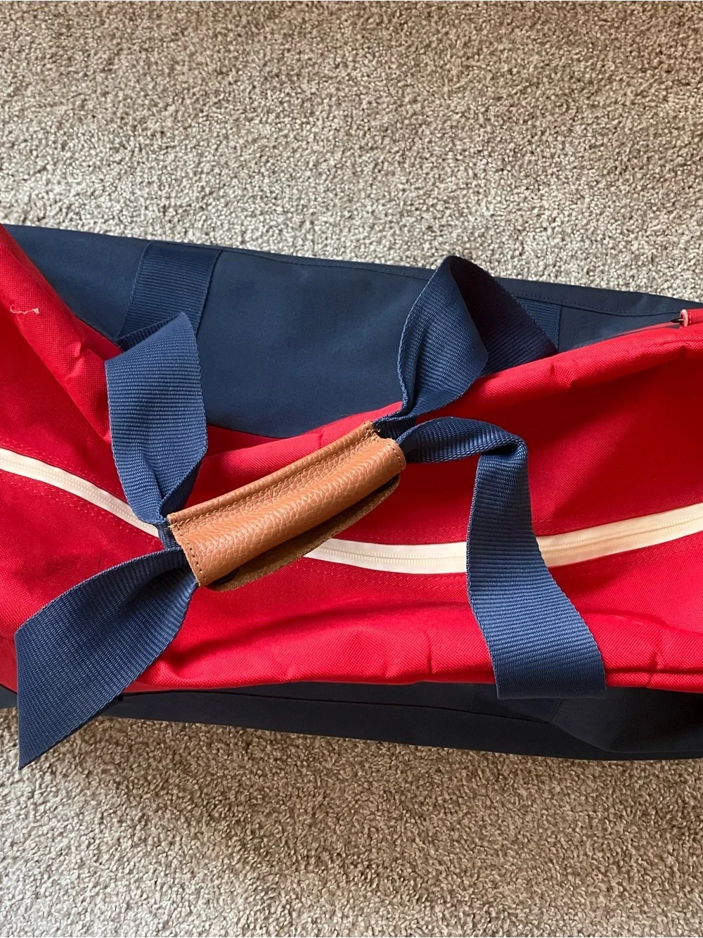 Herschel Supply Company Navy & Red Rolling Duffel with Leather Accents